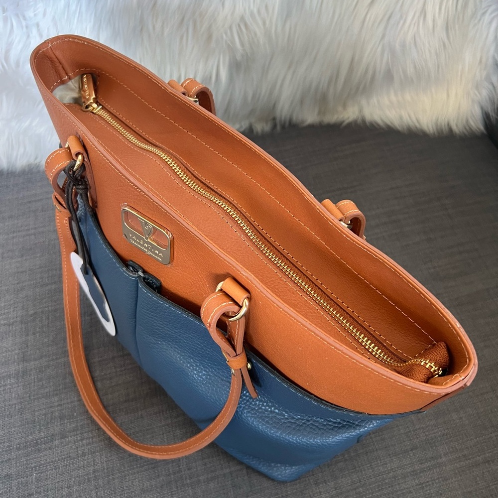 NWT VALENTINA TOP ZIP TOTE SATCHEL HANDBAG ITALIAN LEATHER - Picture 5 of 13
